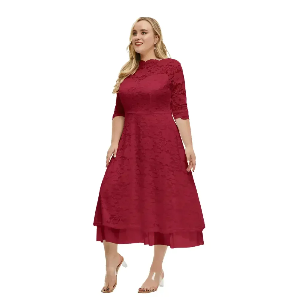 Plus Size Lace Evening Dress In Red - St Vesti | All Dresses - Cocktail Dresses Formal Dresses + More.