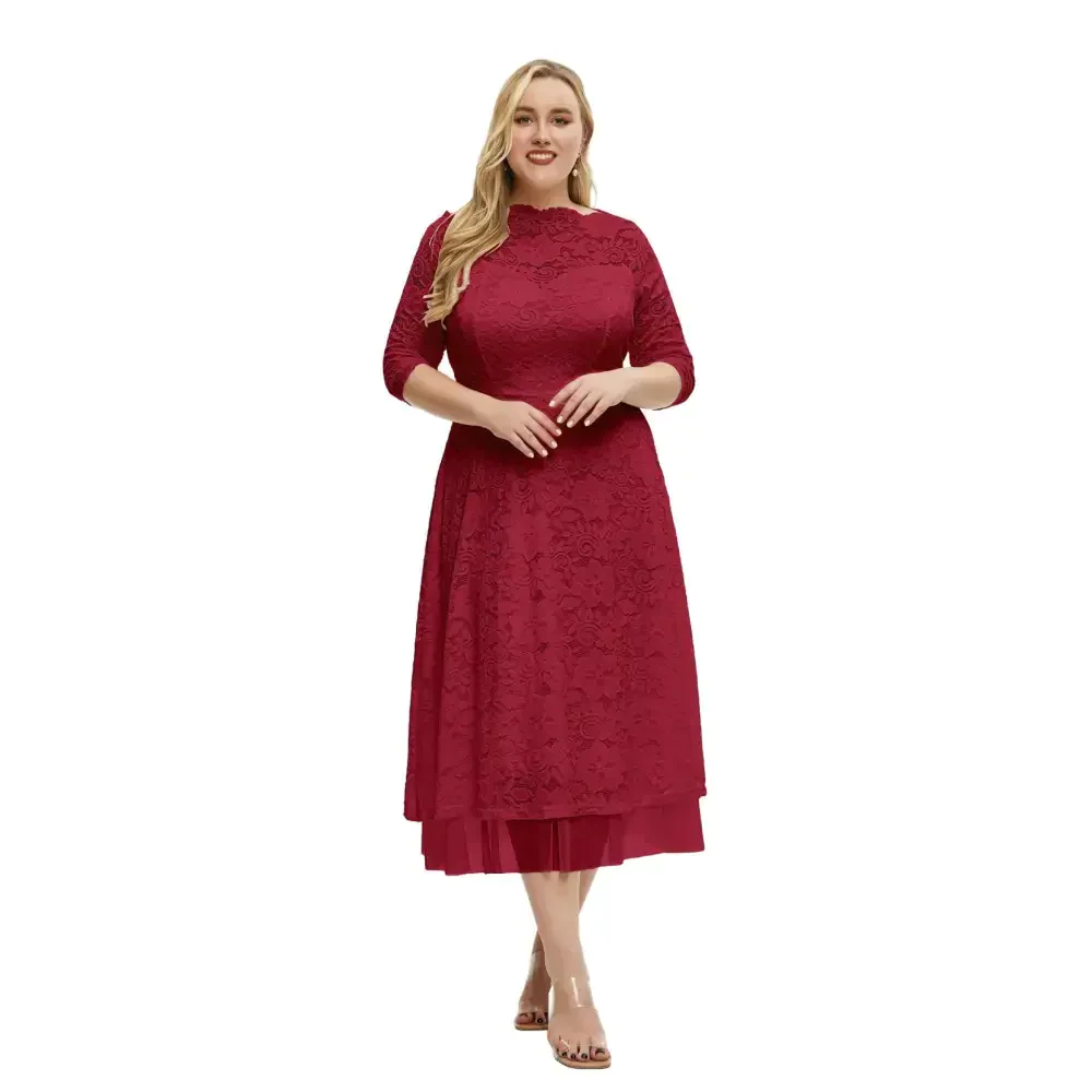 Plus Size Lace Evening Dress In Red - Red / Xl - St Vesti | All Dresses - Cocktail Dresses Formal Dresses + More.