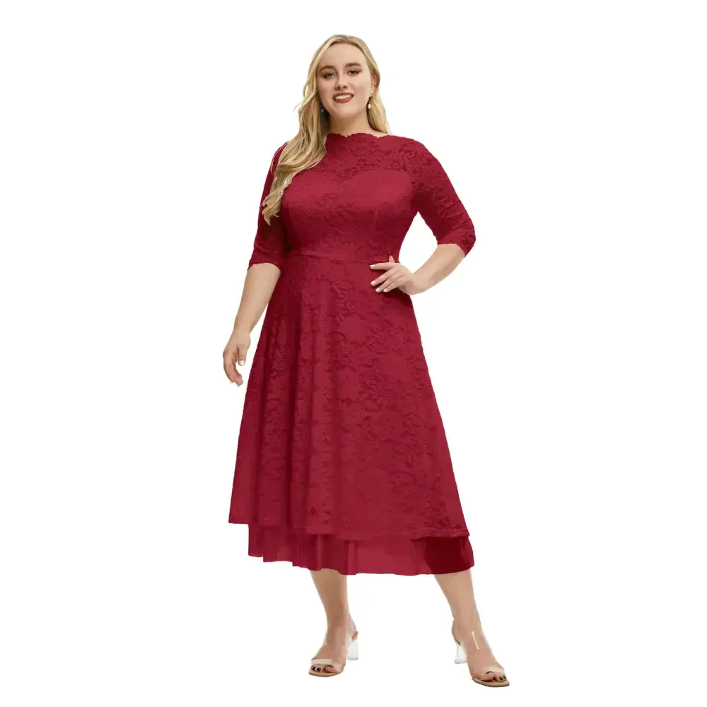Plus Size Lace Evening Dress In Red - St Vesti | All Dresses - Cocktail Dresses Formal Dresses + More.