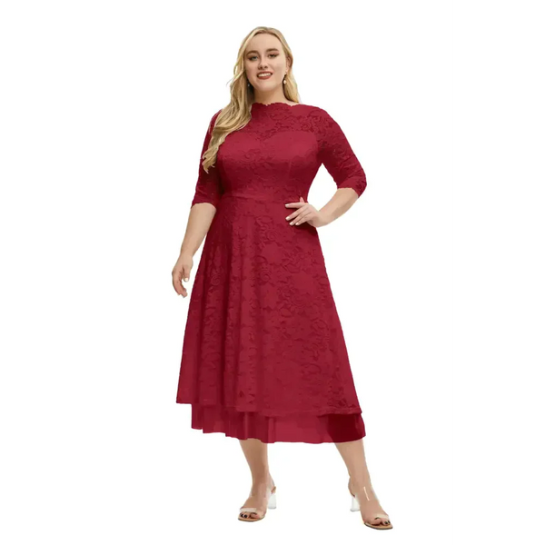 Plus Size Lace Evening Dress In Red - St Vesti | All Dresses - Cocktail Dresses Formal Dresses + More.