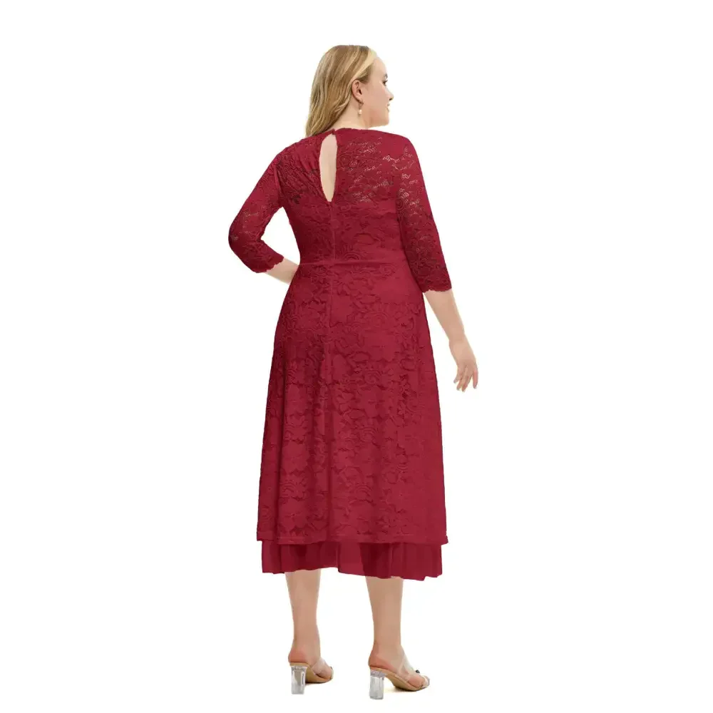Plus Size Lace Evening Dress In Red - St Vesti | All Dresses - Cocktail Dresses Formal Dresses + More.