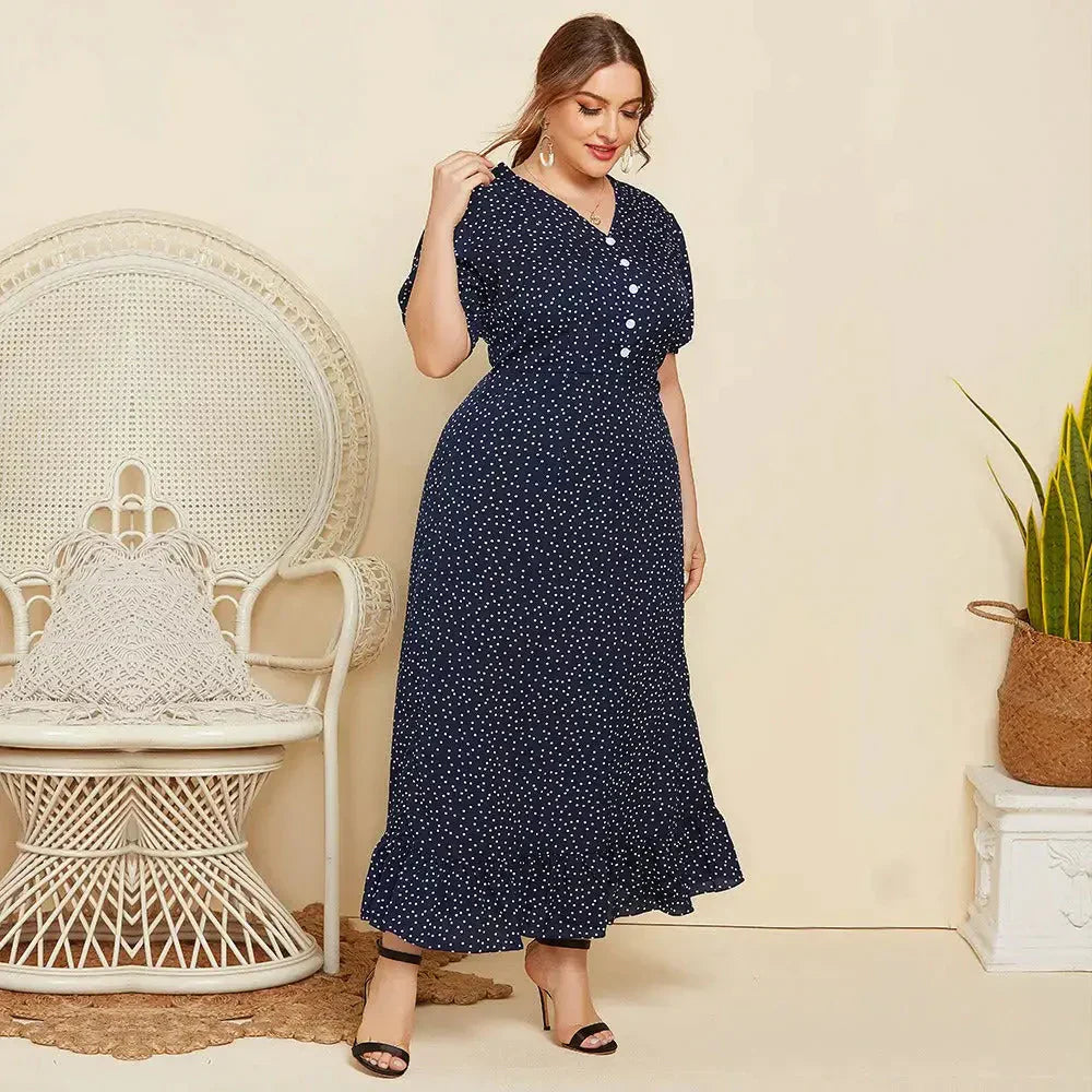Plus Size Polka Dot Maxi Dress In Black - St Vesti | All Dresses - Cocktail Dresses Formal Dresses + More.