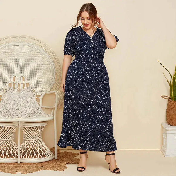 Plus Size Polka Dot Maxi Dress In Black - Black / Xl - St Vesti | All Dresses - Cocktail Dresses Formal Dresses + More.