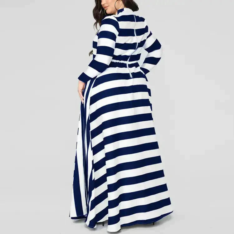 Plus Size Striped Maxi Dress - Blue / l - St Vesti | All Dresses - Cocktail Dresses Formal Dresses + More.