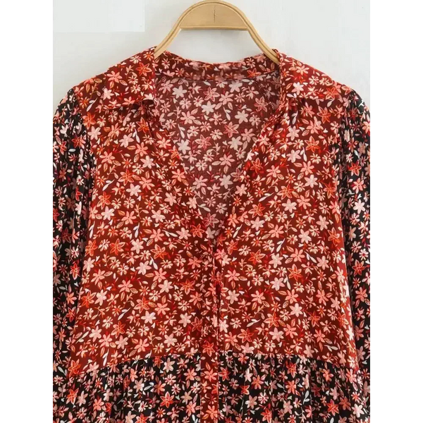 Red Cloth Floral Midi Dress - St Vesti | All Dresses - Cocktail Dresses Formal Dresses + More.