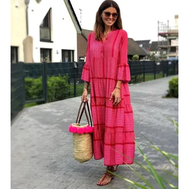 Rose Print Maxi Dress In Red - St Vesti | All Dresses - Cocktail Dresses Formal Dresses + More.