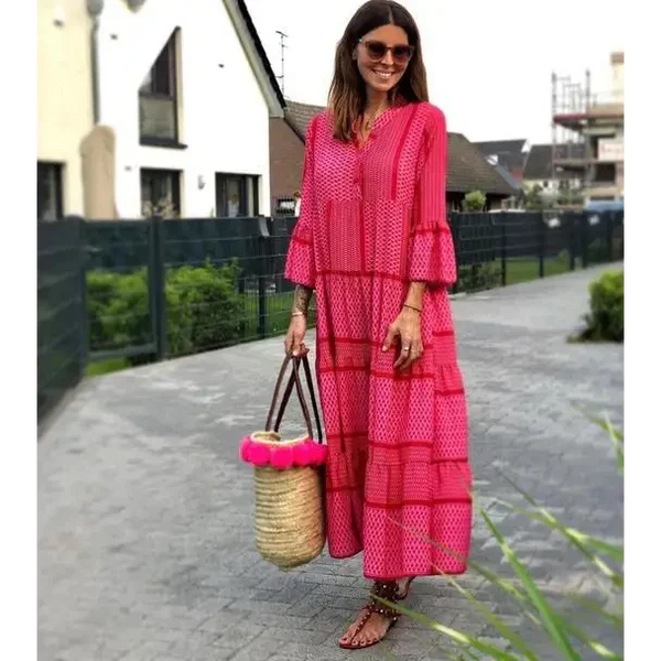 Rose Print Maxi Dress In Red - St Vesti | All Dresses - Cocktail Dresses Formal Dresses + More.