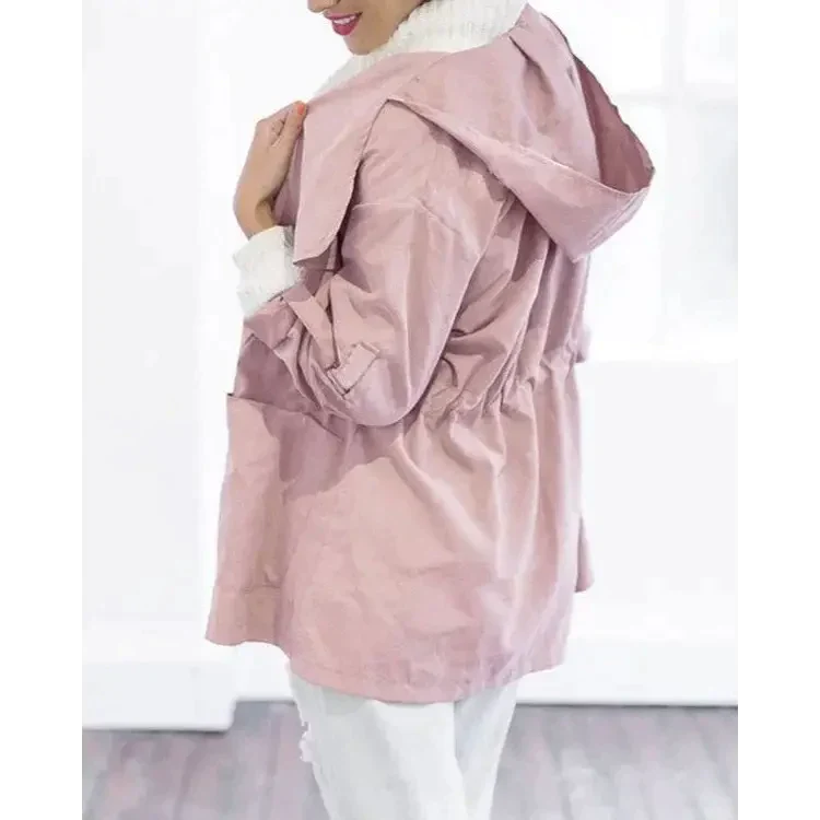 Short Trench Coat With Hoodie - Pink / s - St Vesti | Coats & Jackets