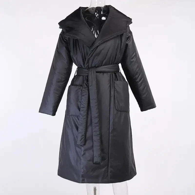 Snow Coat With Hoodie & Belt In Black - One Size / One Size - St Vesti | Coats & Jackets