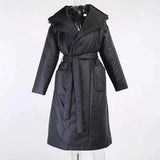 Snow Coat With Hoodie & Belt In Black - One Size / One Size - St Vesti | Coats & Jackets