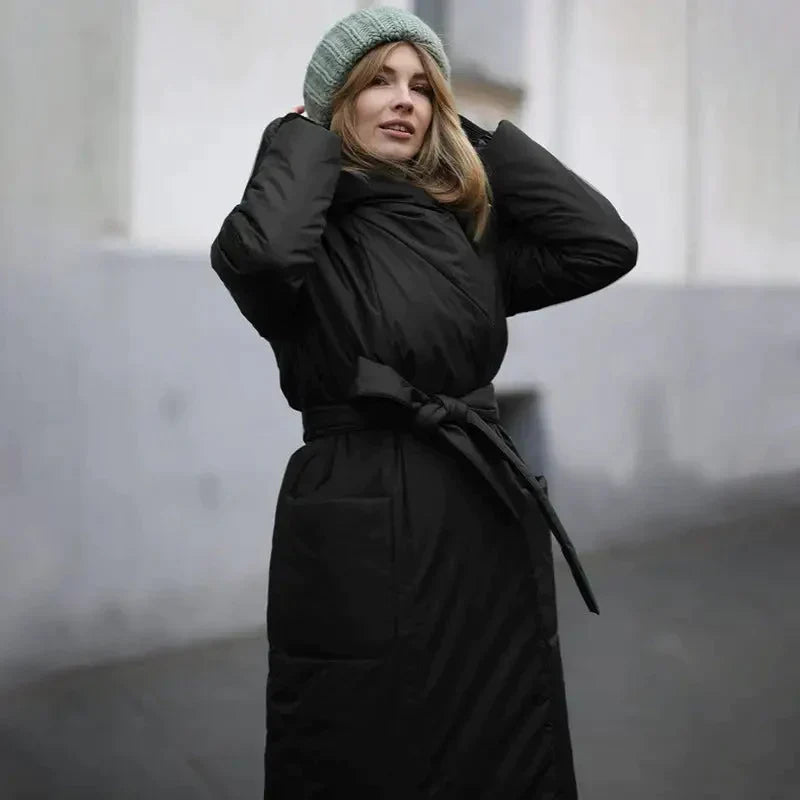 Snow Coat With Hoodie & Belt In Black - One Size / One Size - St Vesti | Coats & Jackets