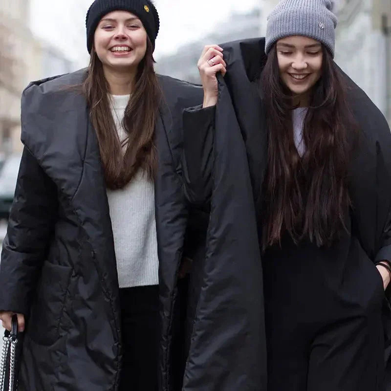 Snow Coat With Hoodie & Belt In Black - One Size / One Size - St Vesti | Coats & Jackets