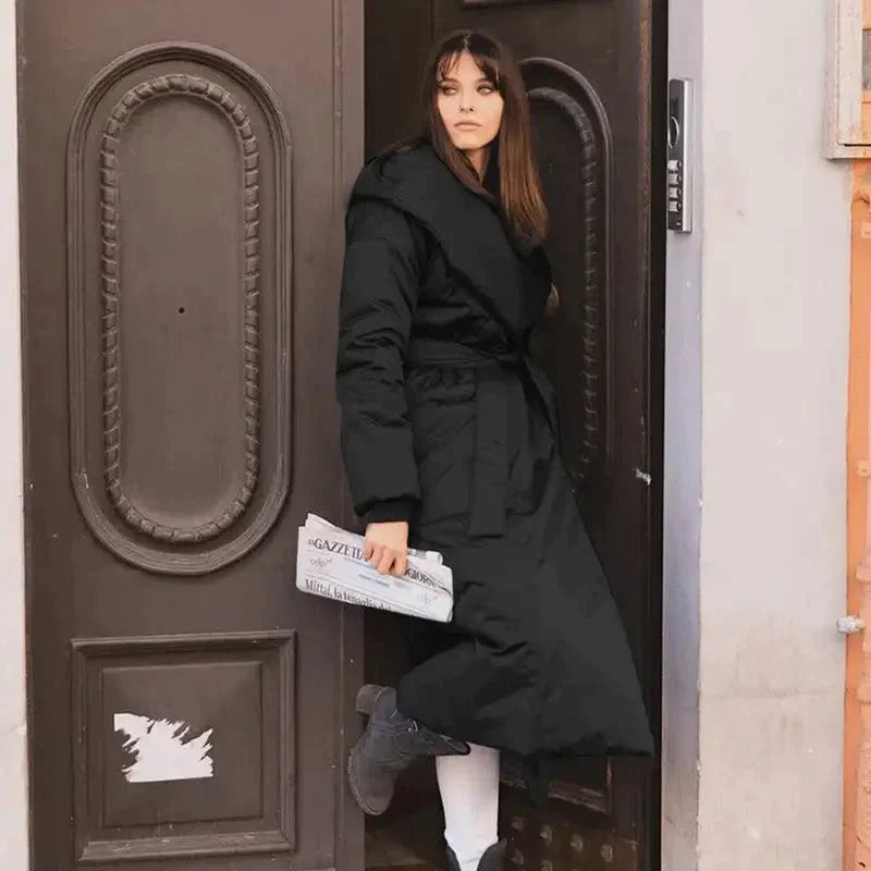 Snow Coat With Hoodie & Belt In Black - One Size / One Size - St Vesti | Coats & Jackets