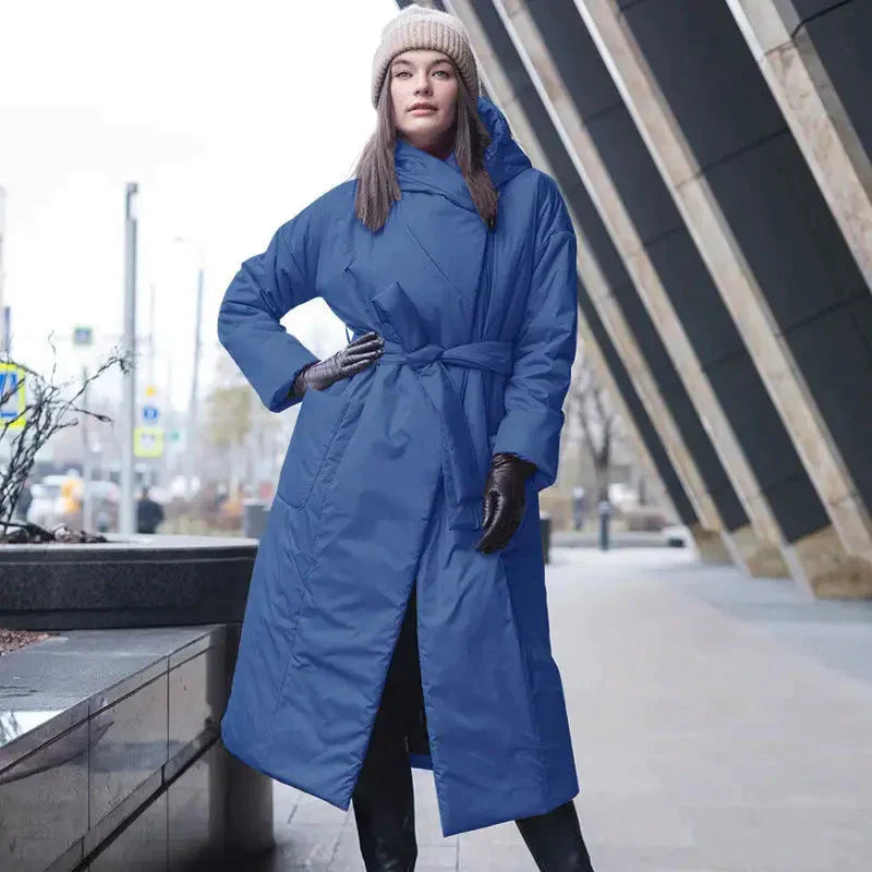 Snow Coat With Hoodie & Belt In Blue - Blue / One Size - St Vesti | Coats & Jackets