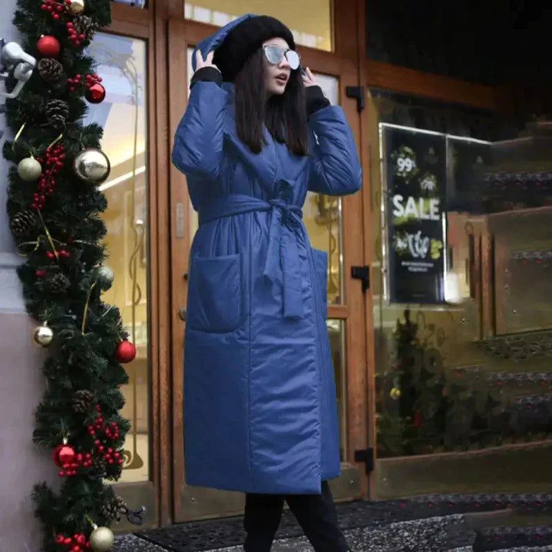 Snow Coat With Hoodie & Belt In Blue - Blue / One Size - St Vesti | Coats & Jackets