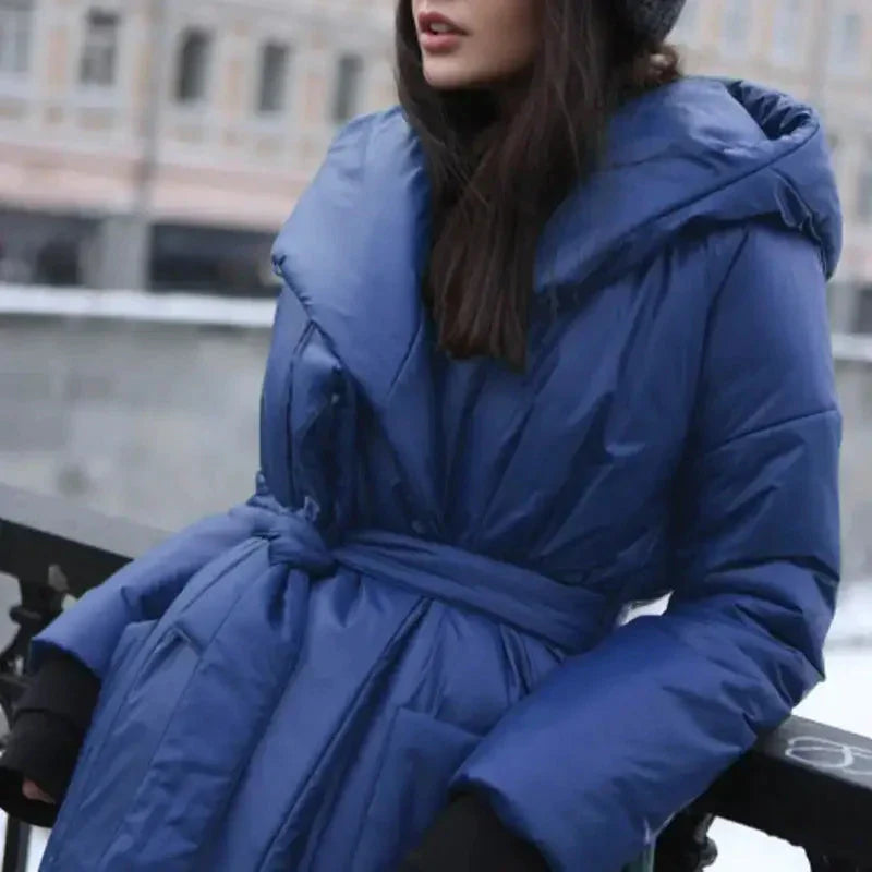 Snow Coat With Hoodie & Belt In Blue - Blue / One Size - St Vesti | Coats & Jackets