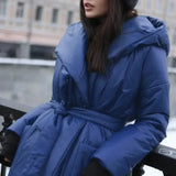Snow Coat With Hoodie & Belt In Blue - Blue / One Size - St Vesti | Coats & Jackets