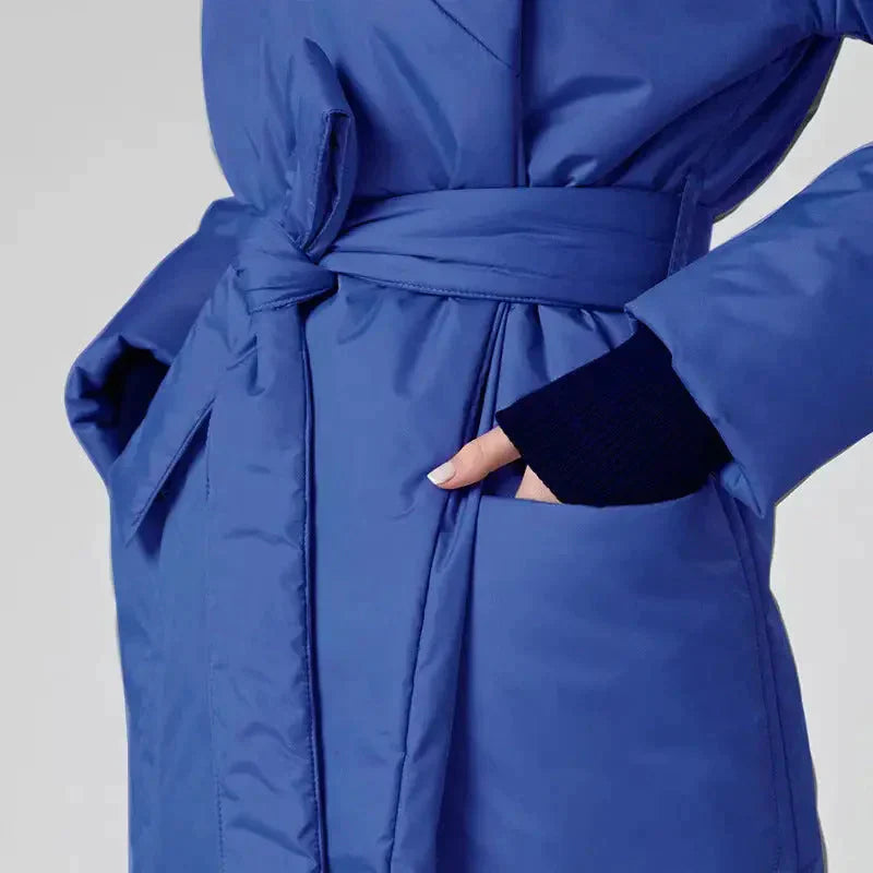 Snow Coat With Hoodie & Belt In Blue - Blue / One Size - St Vesti | Coats & Jackets