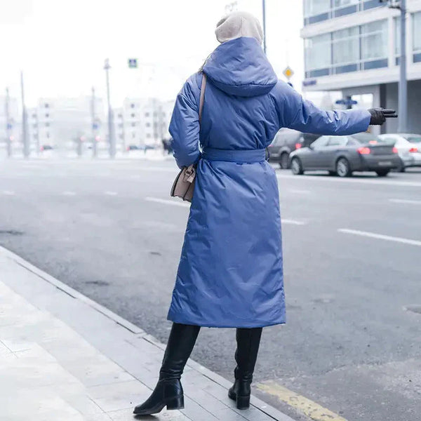 Snow Coat With Hoodie & Belt In Blue - Blue / One Size - St Vesti | Coats & Jackets