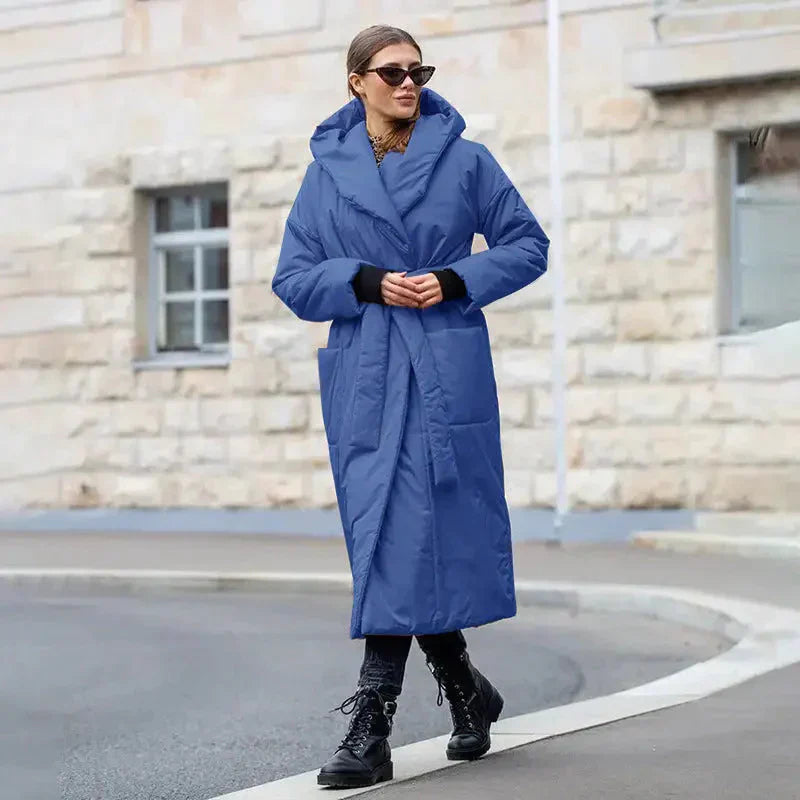 Snow Coat With Hoodie & Belt In Blue - Blue / One Size - St Vesti | Coats & Jackets