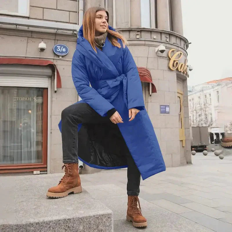 Snow Coat With Hoodie & Belt In Blue - Blue / One Size - St Vesti | Coats & Jackets