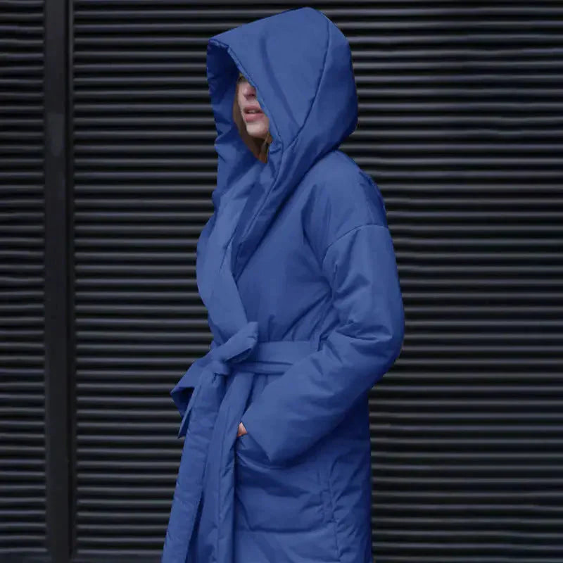 Snow Coat With Hoodie & Belt In Blue - Blue / One Size - St Vesti | Coats & Jackets