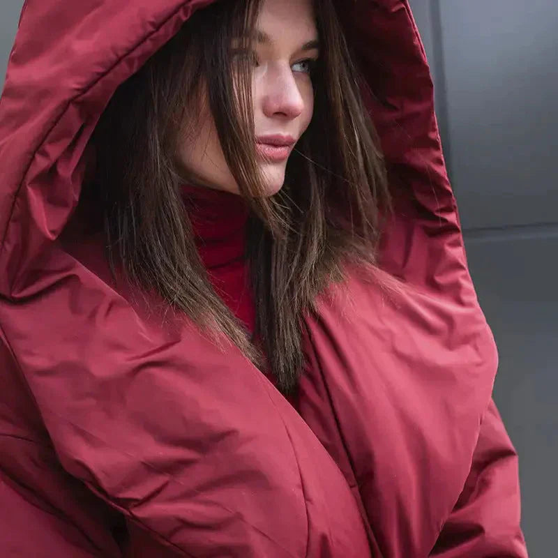 Snow Coat With Hoodie & Belt In Red - One Size / One Size - St Vesti | Coats & Jackets