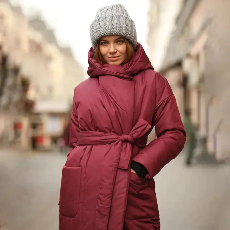 Snow Coat With Hoodie & Belt In Red - One Size / One Size - St Vesti | Coats & Jackets