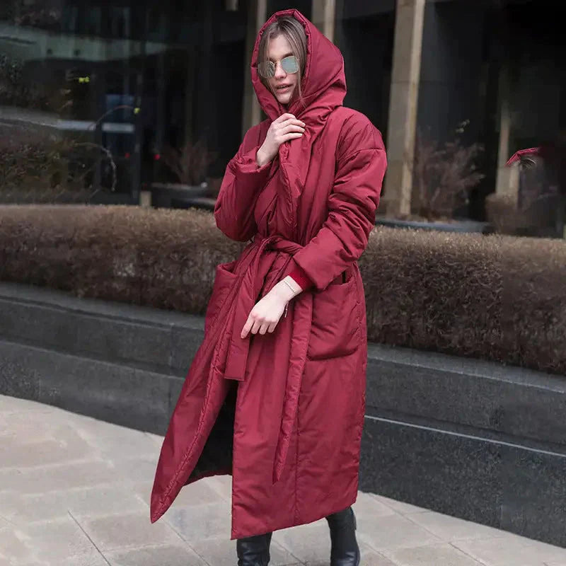Snow Coat With Hoodie & Belt In Red - One Size / One Size - St Vesti | Coats & Jackets