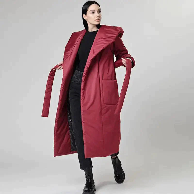 Snow Coat With Hoodie & Belt In Red - One Size / One Size - St Vesti | Coats & Jackets