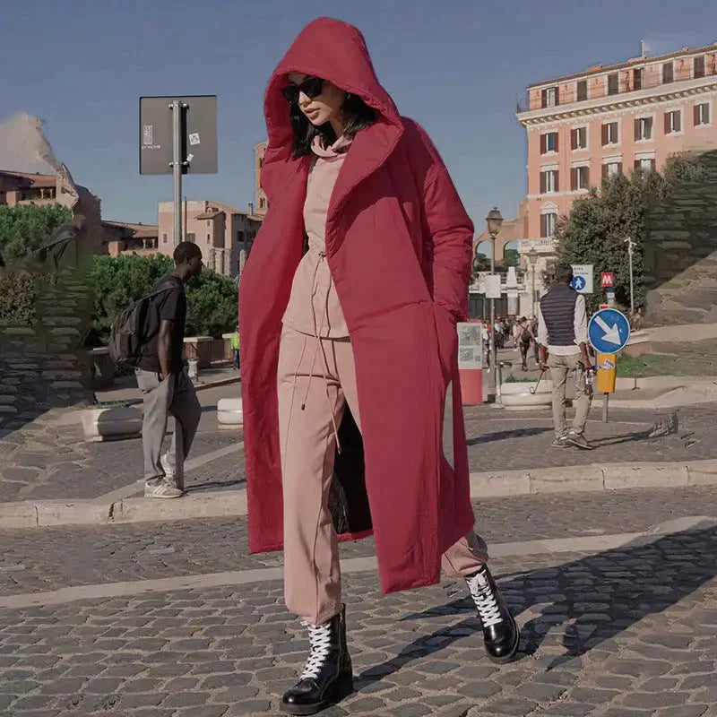 Snow Coat With Hoodie & Belt In Red - One Size / One Size - St Vesti | Coats & Jackets