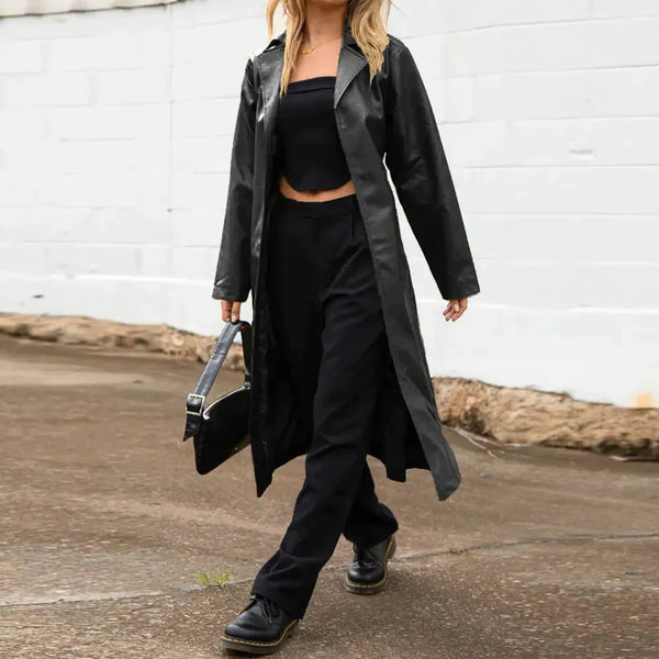 Stacey Vegan Leather Trench Coat In Black - St Vesti | Coats & Jackets