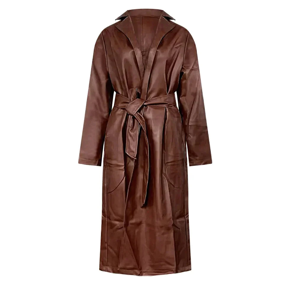 Stacey Vegan Leather Trench Coat In Brown - Brown / s - St Vesti | Coats & Jackets