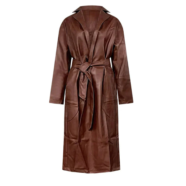Stacey Vegan Leather Trench Coat In Brown - Brown / s - St Vesti | Coats & Jackets