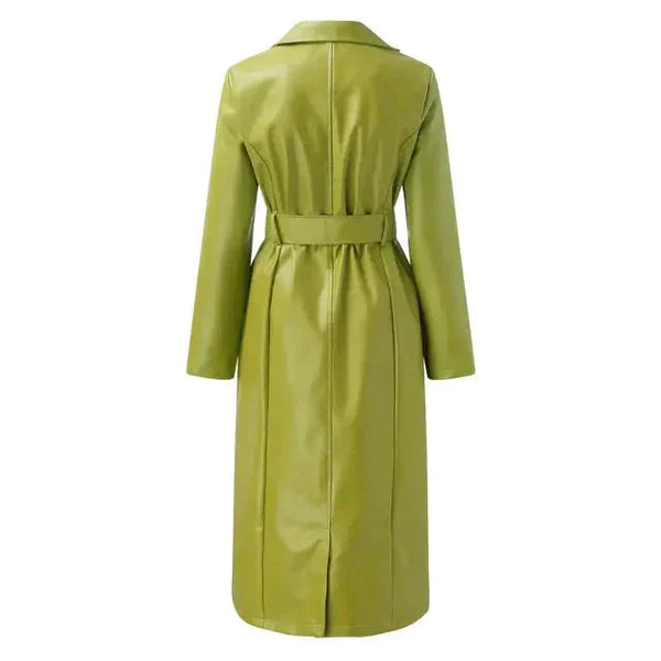 Stacey Vegan Leather Trench Coat In Green - St Vesti | Coats & Jackets