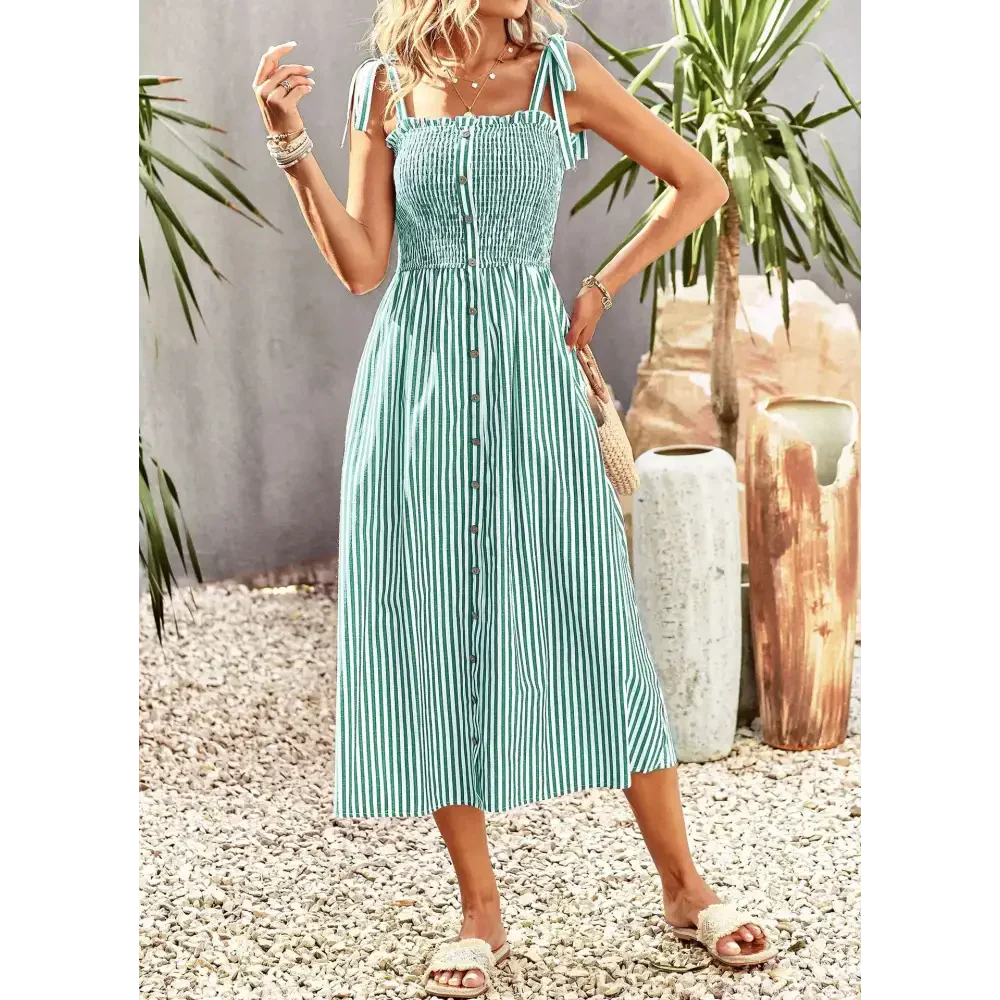 Striped Women’s Elegant Slip Maxi Dress - Green / s - St Vesti
