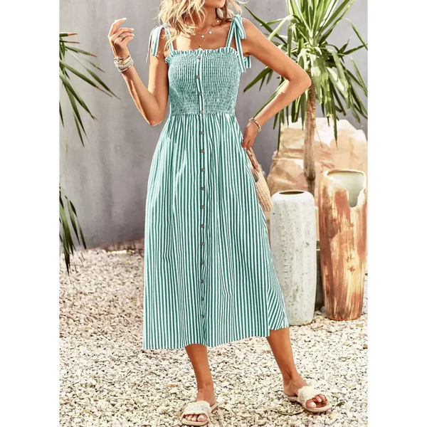 Striped Women’s Elegant Slip Maxi Dress - Green / s - St Vesti