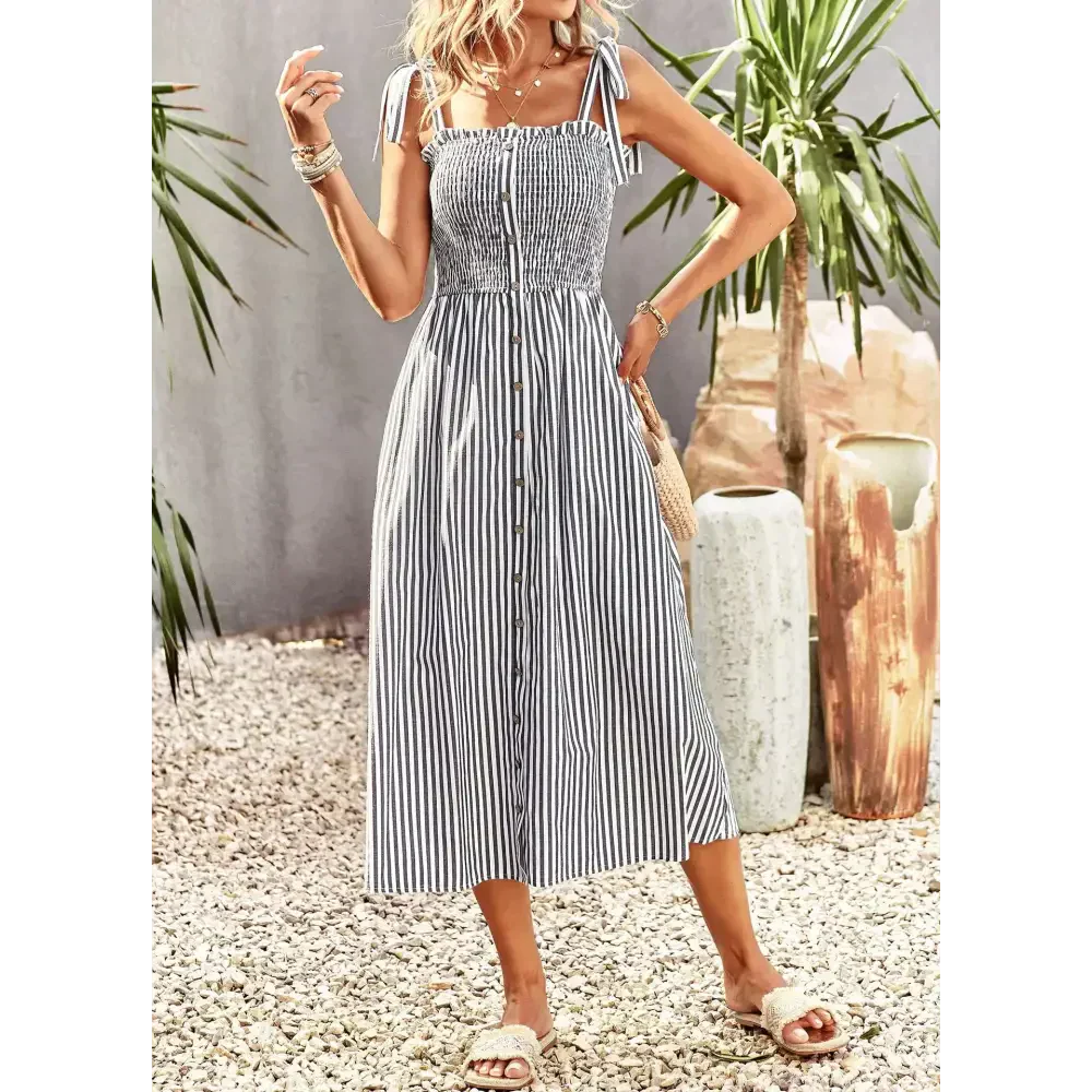 Striped Women’s Elegant Slip Maxi Dress - Black / s - St Vesti