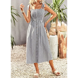 Striped Women’s Elegant Slip Maxi Dress - Black / s - St Vesti