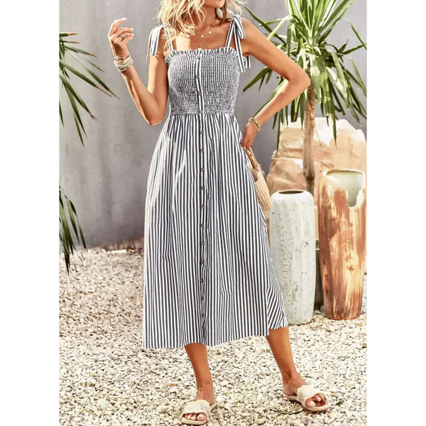 Striped Women’s Elegant Slip Maxi Dress - Black / s - St Vesti