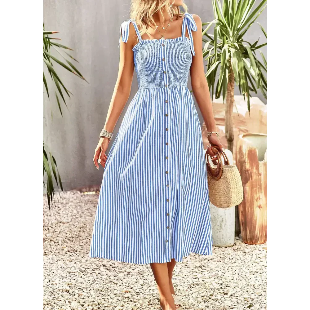 Striped Women’s Elegant Slip Maxi Dress - Blue / s - St Vesti