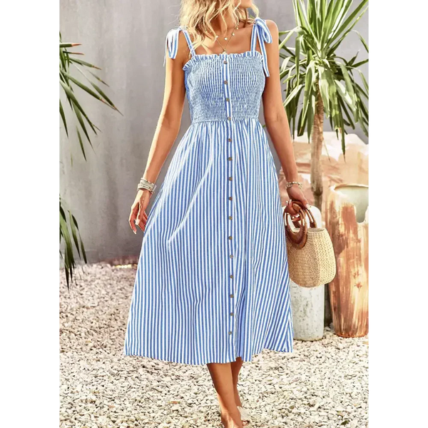 Striped Women’s Elegant Slip Maxi Dress - Blue / s - St Vesti