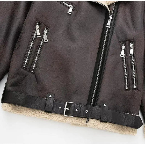 Thick Brown Vegan Leather Jacket - St Vesti | Coats & Jackets