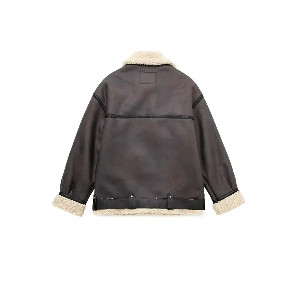 Thick Brown Vegan Leather Jacket - St Vesti | Coats & Jackets