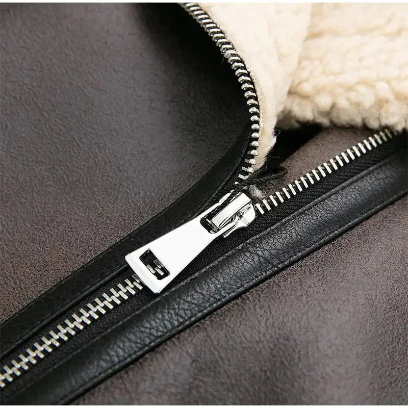 Thick Brown Vegan Leather Jacket - St Vesti | Coats & Jackets