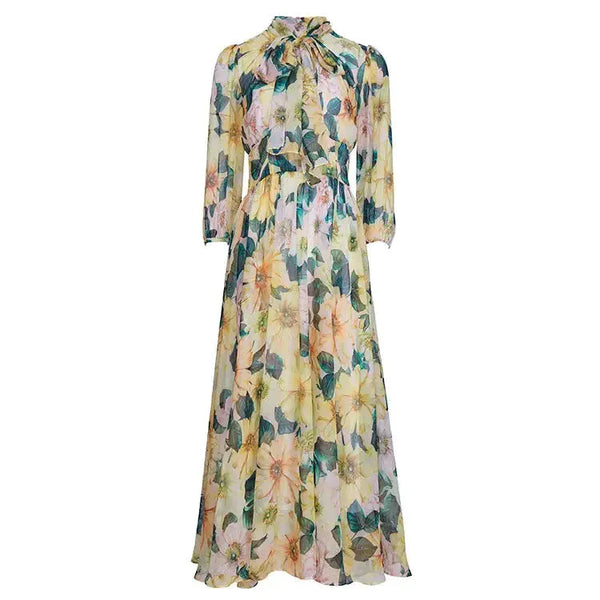 Tina Rich Floral-print Ruffled Midi Dress - Yellow / s - St Vesti | All Dresses - Cocktail Dresses Formal Dresses +