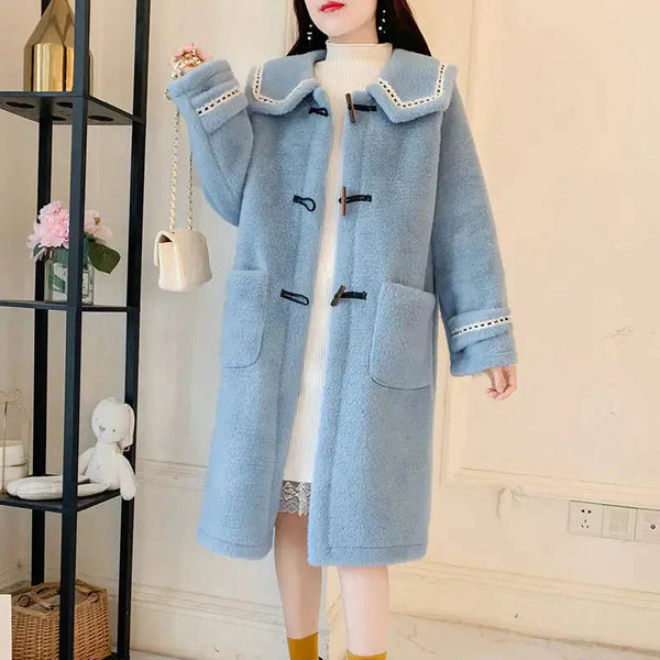 Vegan Fur Mid Length Coat - Blue / s - St Vesti | Coats & Jackets