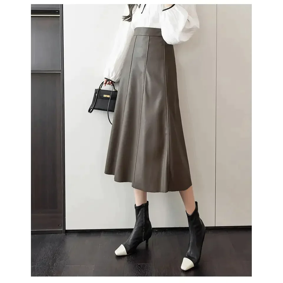 Vegan Leather Midi Skirt In Apricot - St Vesti | All Womens Skirts Leather Skirts And Maxi Skirts