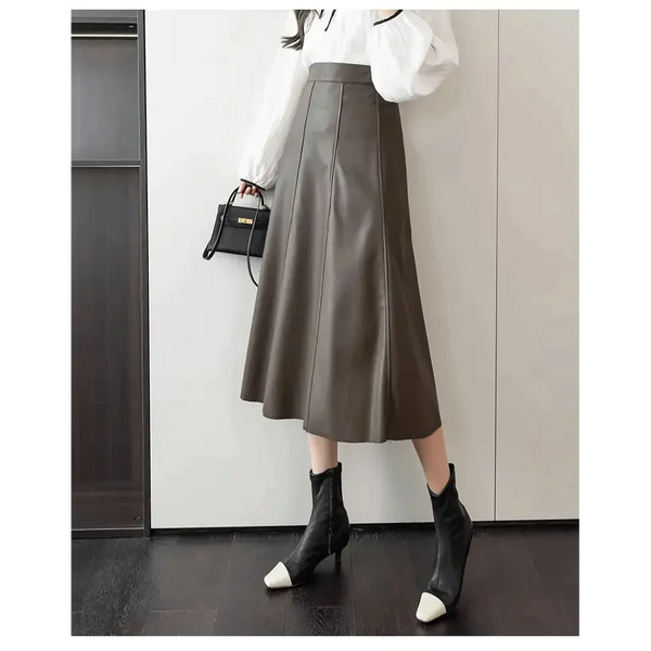 Vegan Leather Midi Skirt In Apricot - St Vesti | All Womens Skirts Leather Skirts And Maxi Skirts