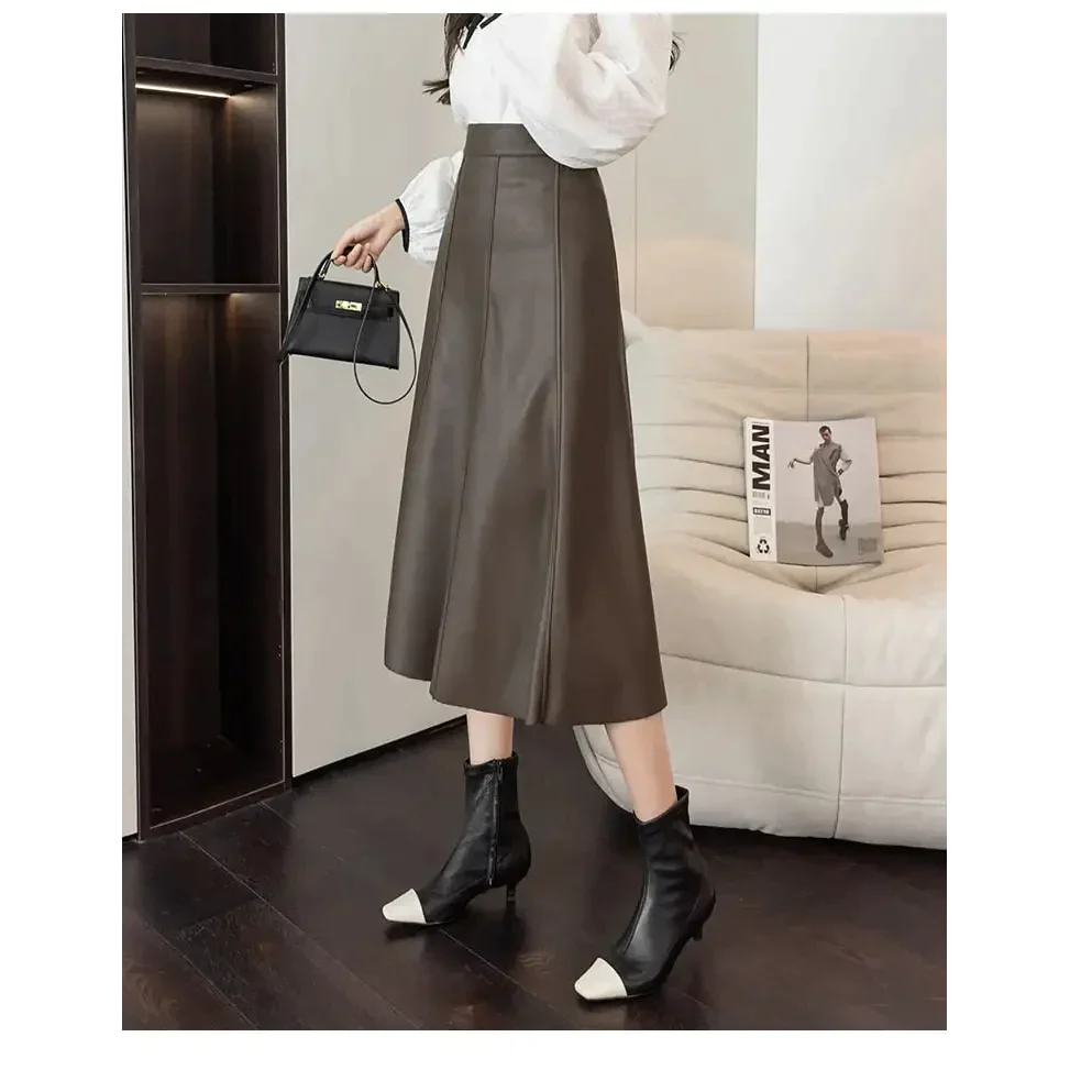 Vegan Leather Midi Skirt In Apricot - Apricot / s - St Vesti | All Womens Skirts Leather Skirts And Maxi Skirts